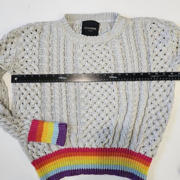 Le Superbe Silver Lining Sinbad Cotton Cashmere Cable Knit Womens L Grey Rainbow - Picture 7 of 10